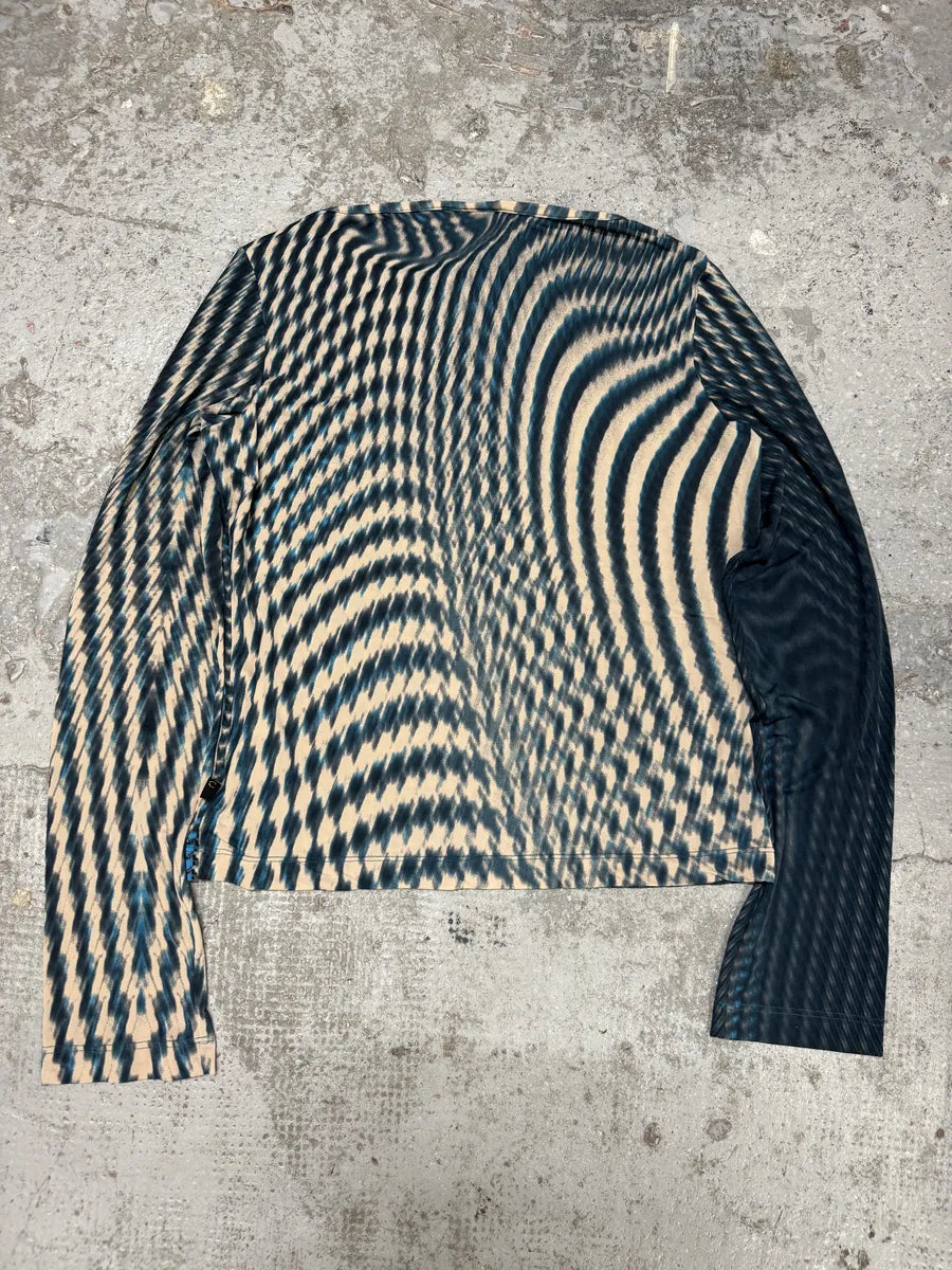 SS2001 Cavalli Blue Psychedelic Pixel Mesh Longsleeves Top eblGboi 1