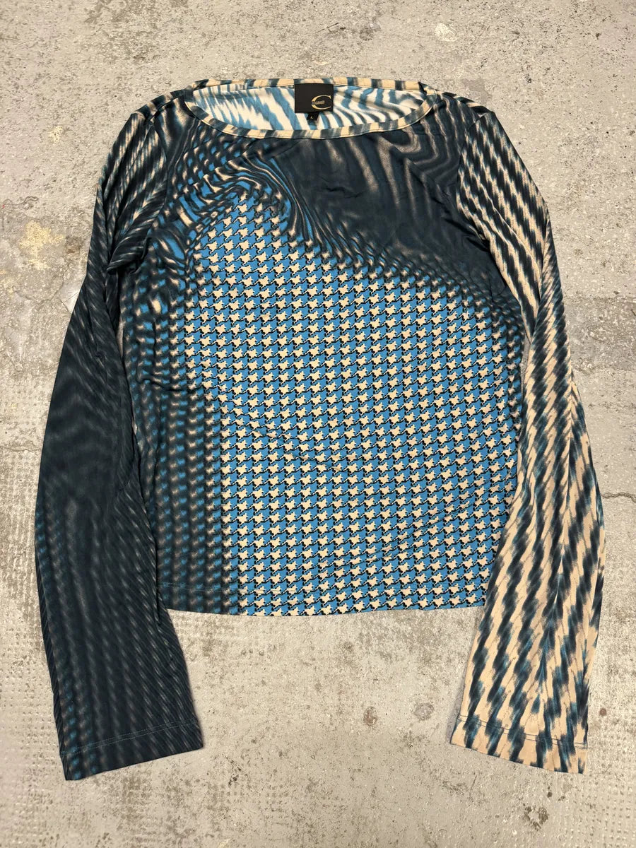 SS2001 Cavalli Blue Psychedelic Pixel Mesh Longsleeves Top eblGboi 3