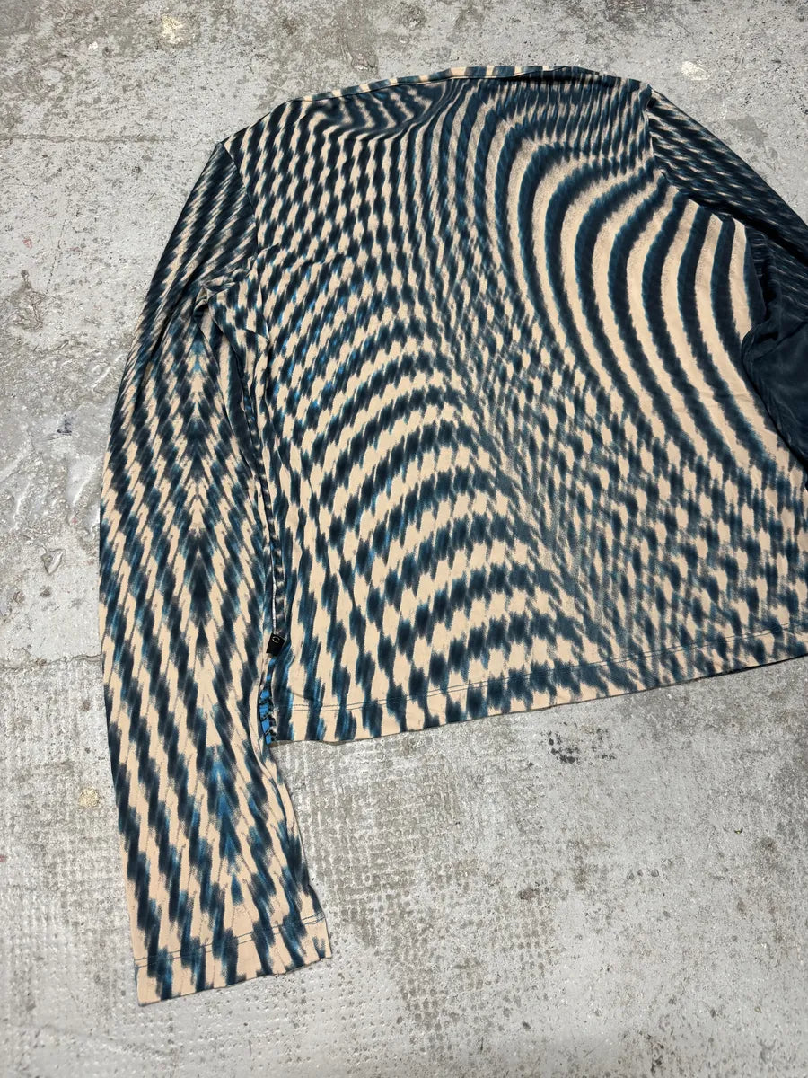 SS2001 Cavalli Blue Psychedelic Pixel Mesh Longsleeves Top eblGboi 4