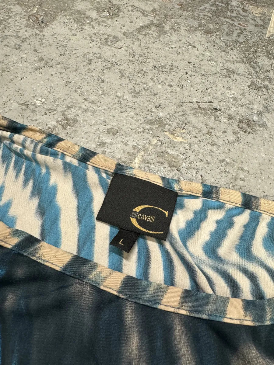 SS2001 Cavalli Blue Psychedelic Pixel Mesh Longsleeves Top eblGboi 7