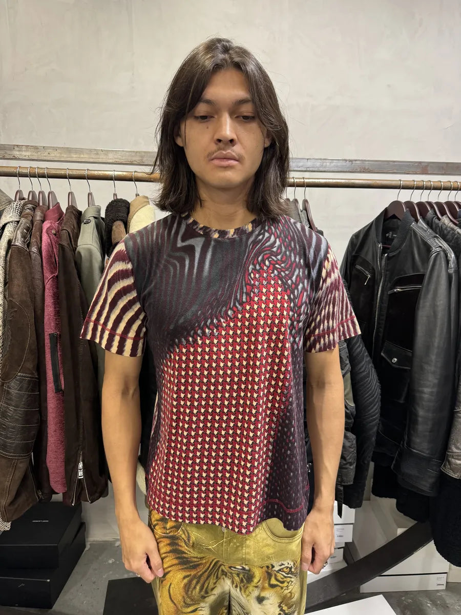SS2001 Cavalli Hallucination Houndstooth Red T-Shirt cLYAaqt 1