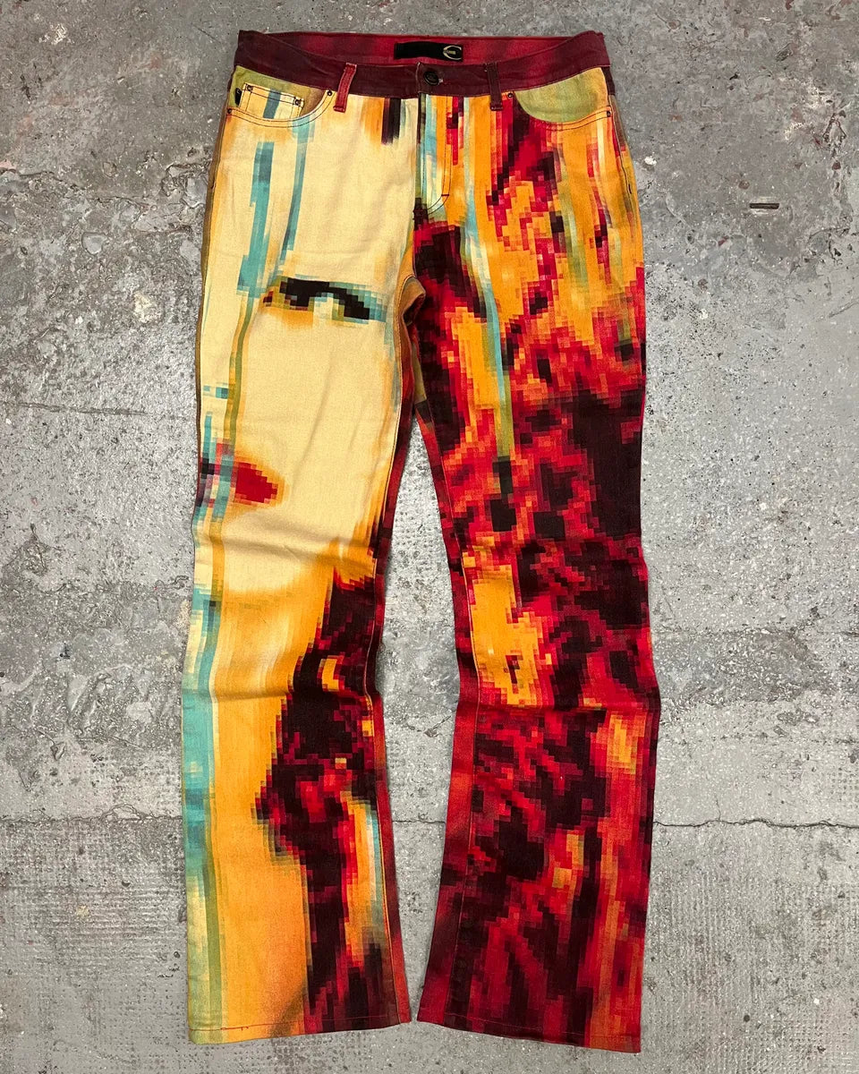 SS2001 Cavalli Pixelized Humanoid Face Pants (S/M) 0