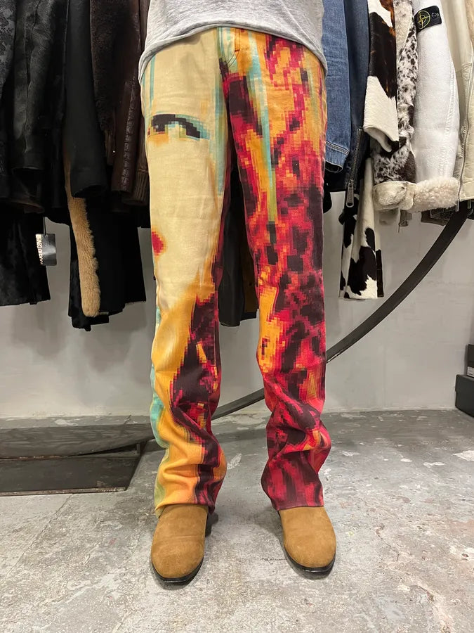 SS2001 Cavalli Pixelized Humanoid Face Pants (S/M) 2
