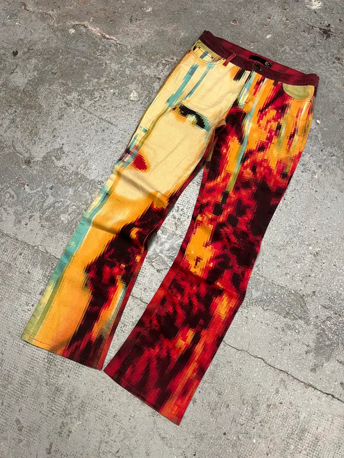 SS2001 Cavalli Pixelized Humanoid Face Pants (S/M) 4
