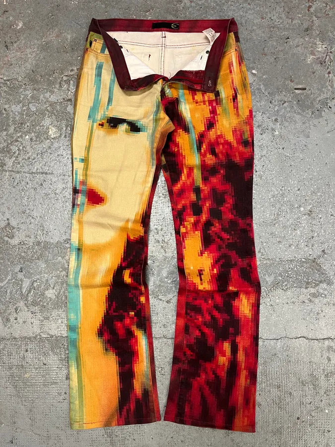 SS2001 Cavalli Pixelized Humanoid Face Pants (S/M) 6