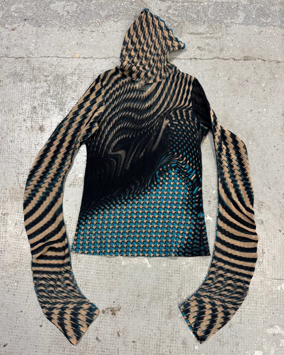 SS2001 Cavalli Psychedelic Pixel Blue Turtleneck Top (M) tczsAAG 0