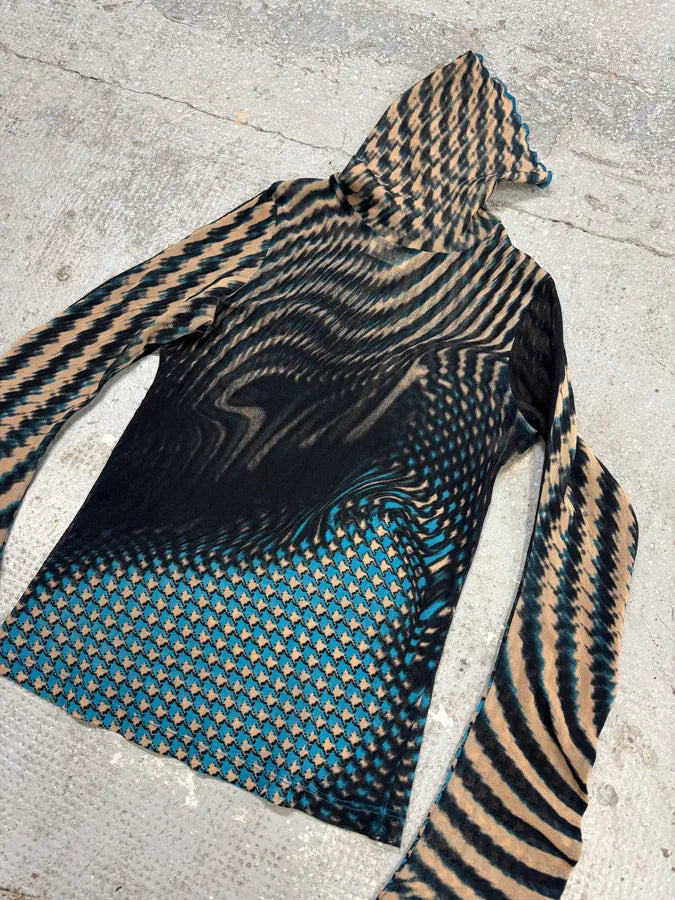 SS2001 Cavalli Psychedelic Pixel Blue Turtleneck Top (M) tczsAAG 1
