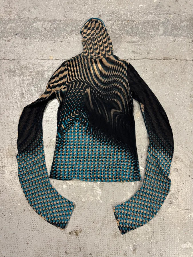 SS2001 Cavalli Psychedelic Pixel Blue Turtleneck Top (M) tczsAAG 5
