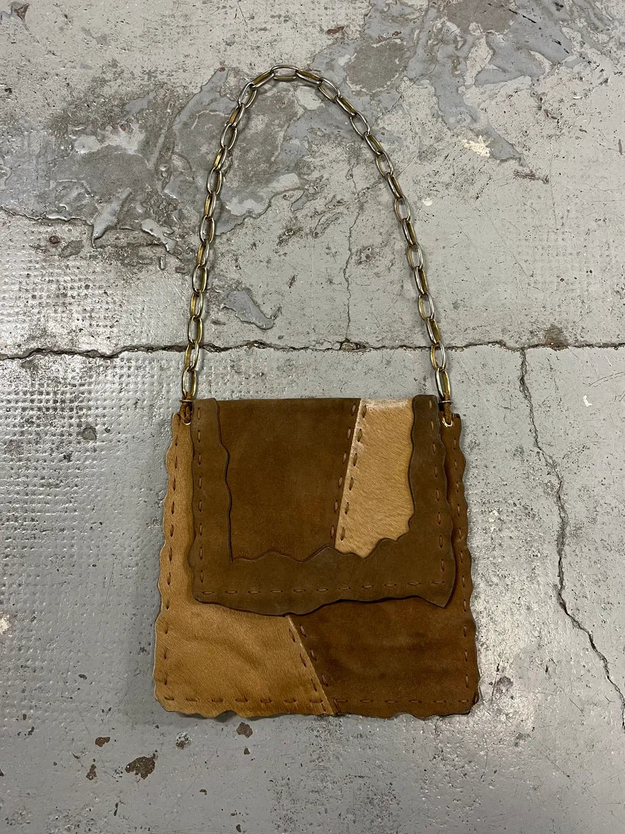 SS2001 Dolce & Gabbana Beige Pony Hair Leather Patchwork Bag OXRZQCS 0