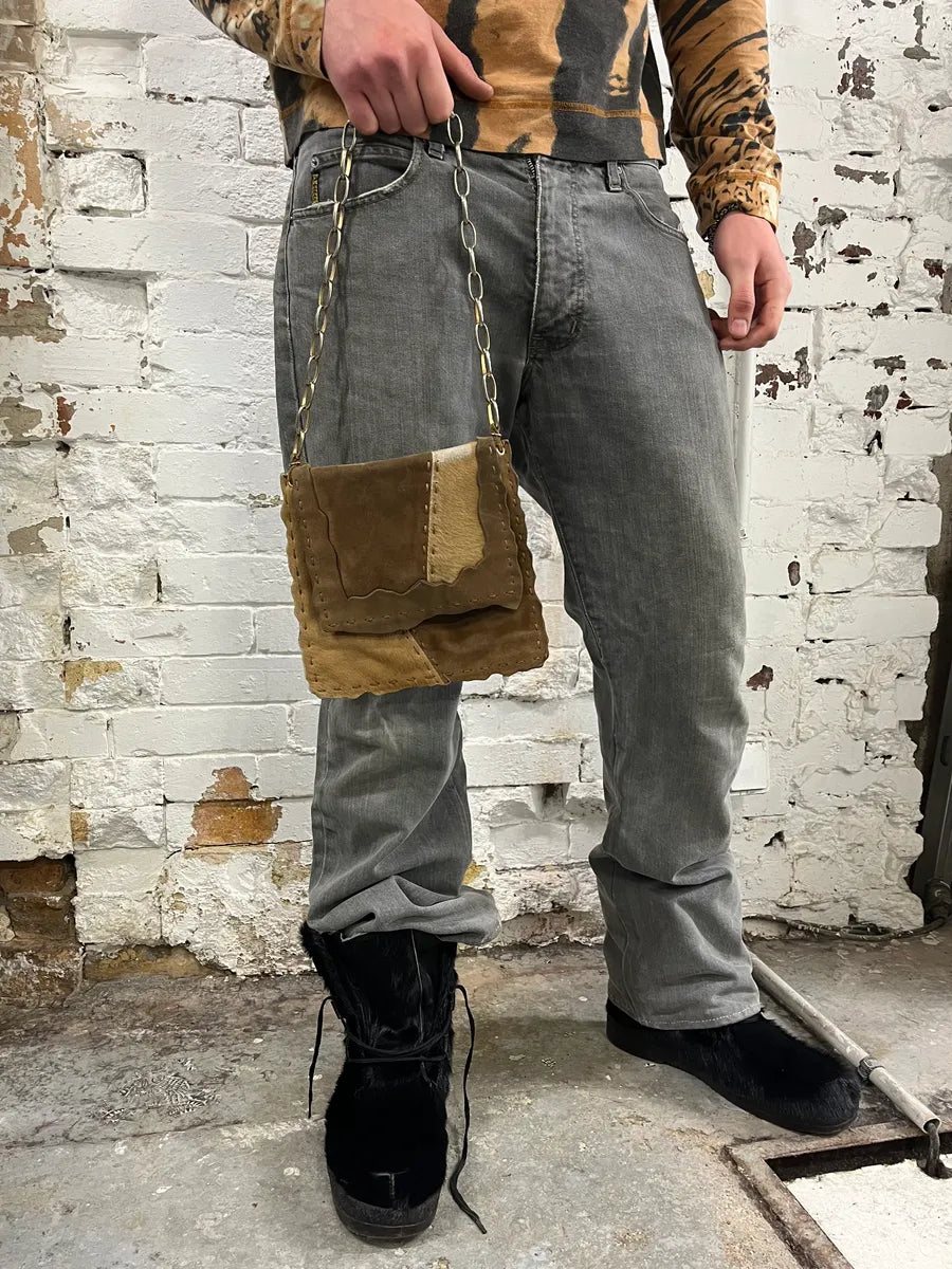 SS2001 Dolce & Gabbana Beige Pony Hair Leather Patchwork Bag OXRZQCS 1