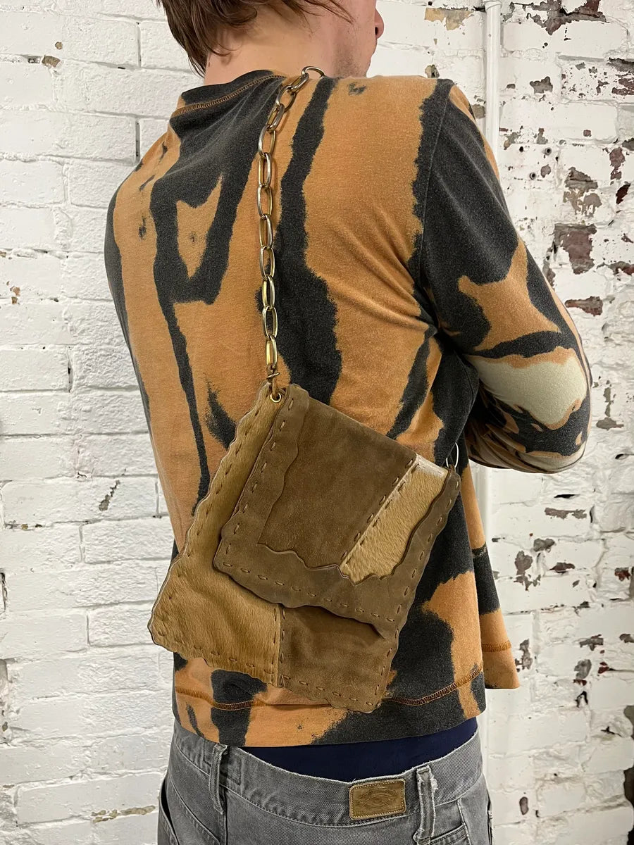 SS2001 Dolce & Gabbana Beige Pony Hair Leather Patchwork Bag OXRZQCS 2