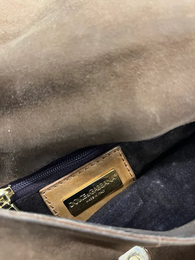SS2001 Dolce & Gabbana Beige Pony Hair Leather Patchwork Bag OXRZQCS 8