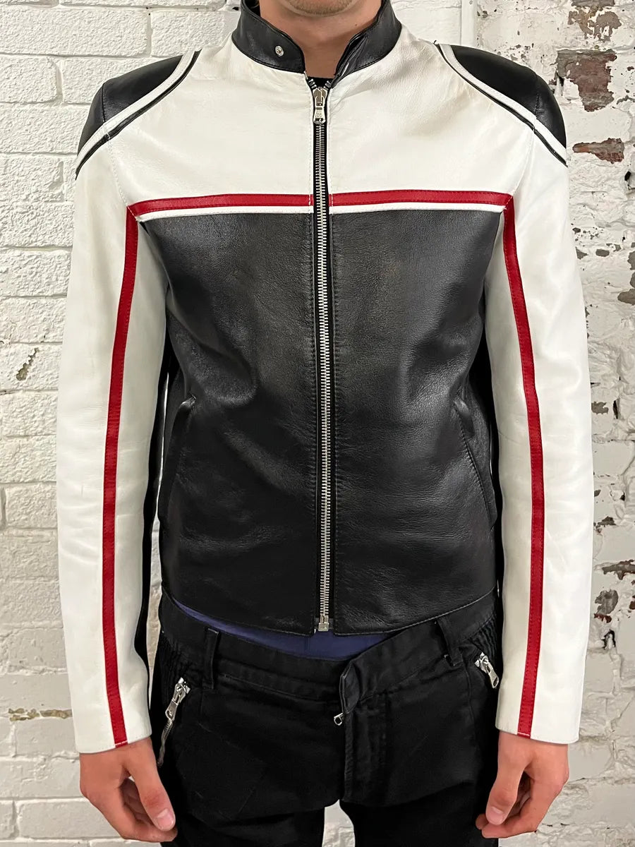 SS2001 Dolce & Gabbana Biker Superstar Black & White Leather Jacket uAhjboz 1