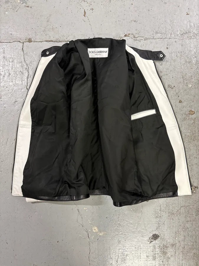 SS2001 Dolce & Gabbana Biker Superstar Black & White Leather Jacket uAhjboz 6