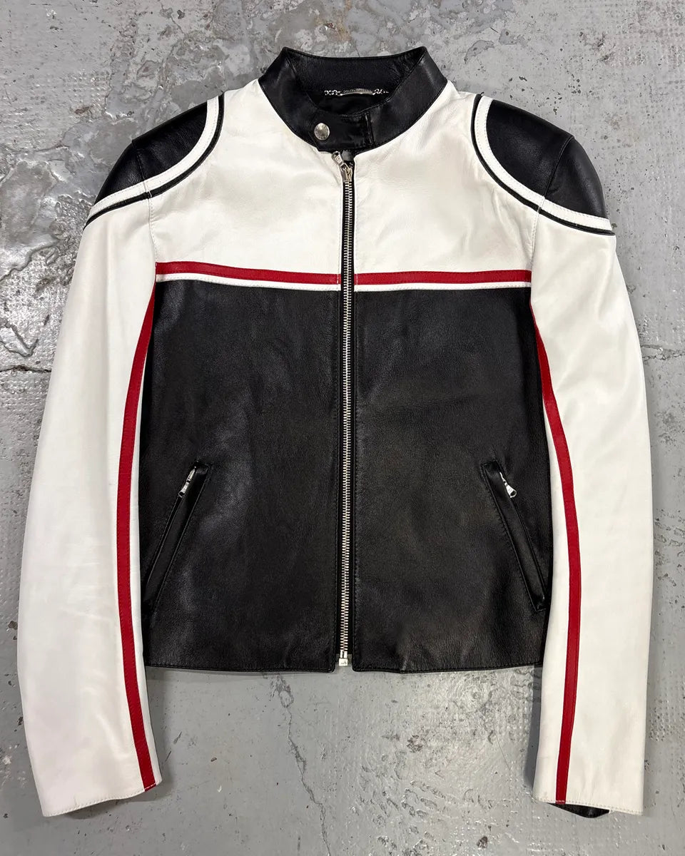 SS2001 Dolce & Gabbana Biker Superstar Black & White Leather Jacket uAhjboz 0