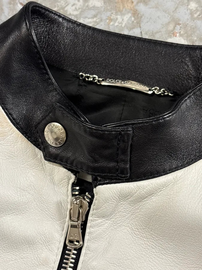 SS2001 Dolce & Gabbana Biker Superstar Black & White Leather Jacket uAhjboz 7