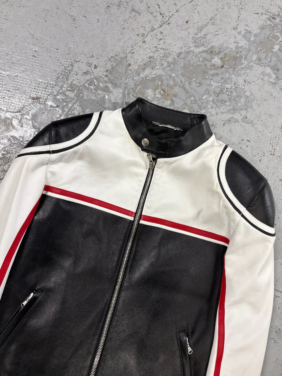 SS2001 Dolce & Gabbana Biker Superstar Black & White Leather Jacket uAhjboz 3