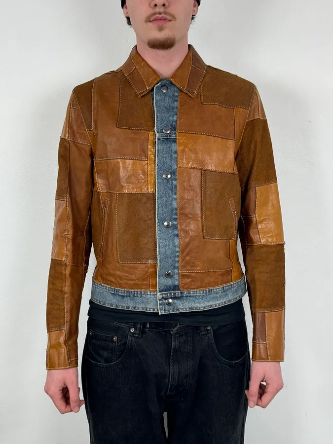 SS2001 Dolce & Gabbana Brown Patchwork Leather Denim Jacket TLXttoM 1