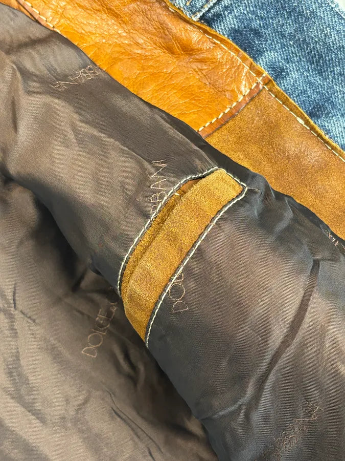 SS2001 Dolce & Gabbana Brown Patchwork Leather Denim Jacket TLXttoM 9