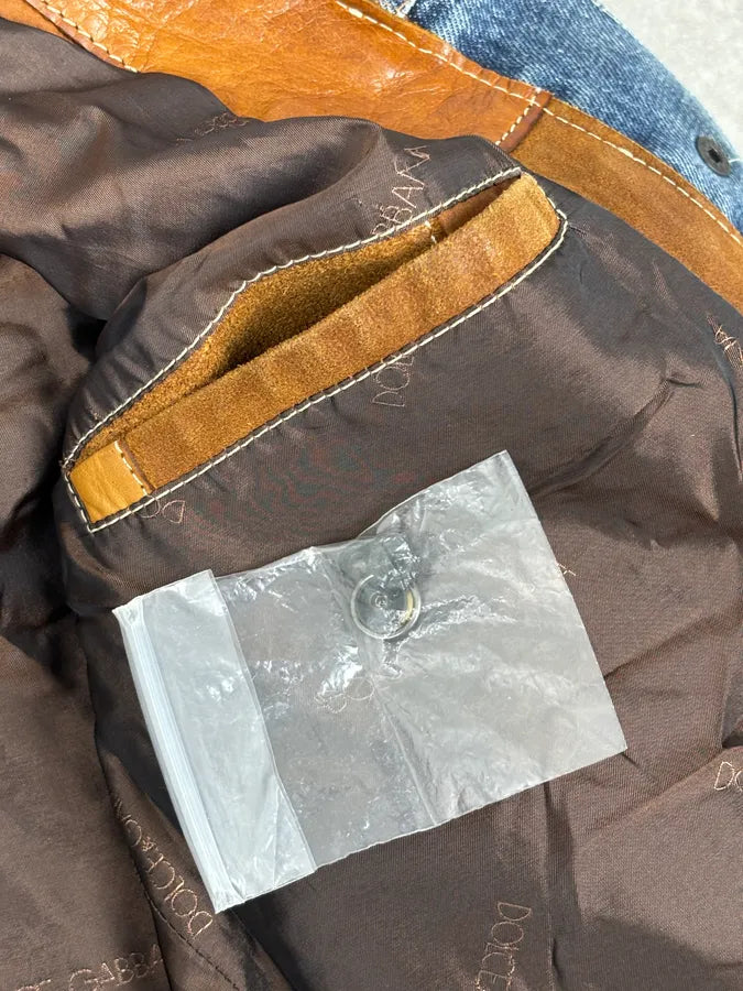 SS2001 Dolce & Gabbana Brown Patchwork Leather Denim Jacket TLXttoM 10