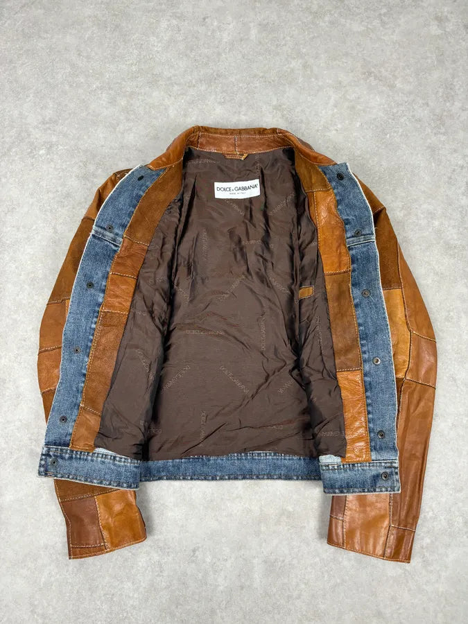 SS2001 Dolce & Gabbana Brown Patchwork Leather Denim Jacket TLXttoM 6