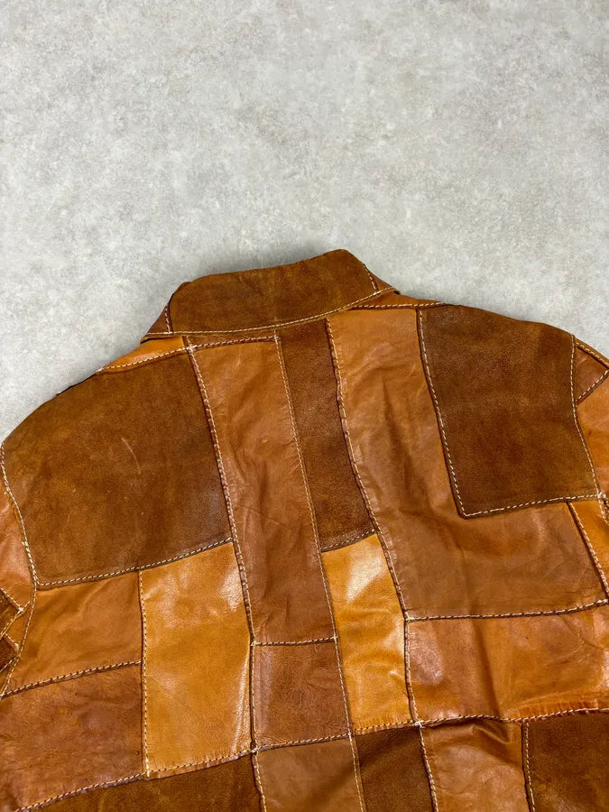 SS2001 Dolce & Gabbana Brown Patchwork Leather Denim Jacket TLXttoM 5