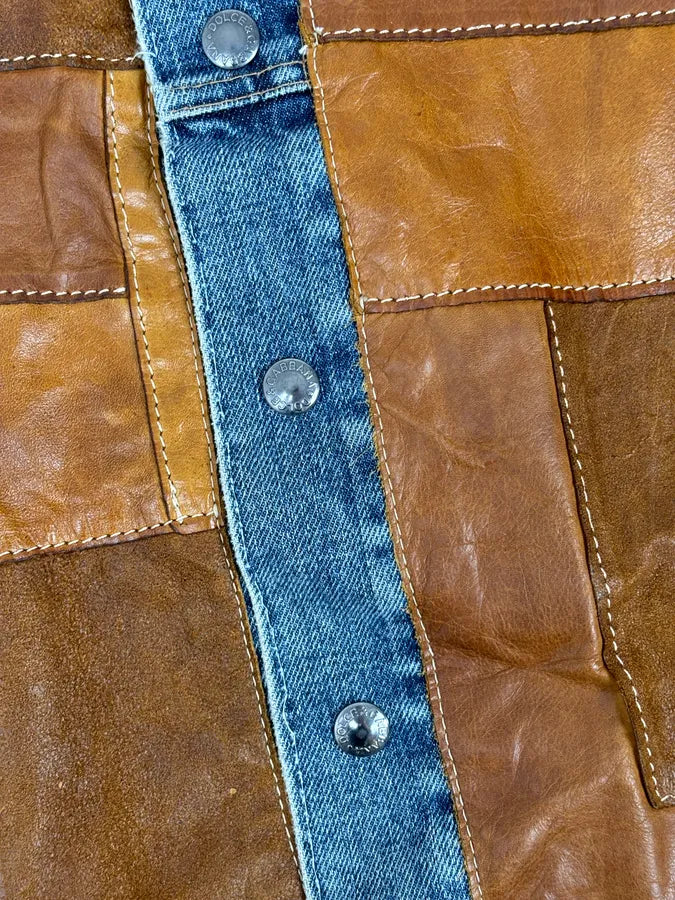 SS2001 Dolce & Gabbana Brown Patchwork Leather Denim Jacket TLXttoM 8