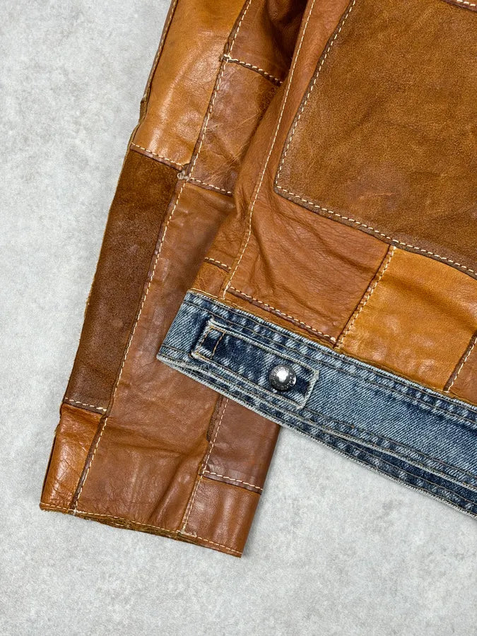 SS2001 Dolce & Gabbana Brown Patchwork Leather Denim Jacket TLXttoM 12