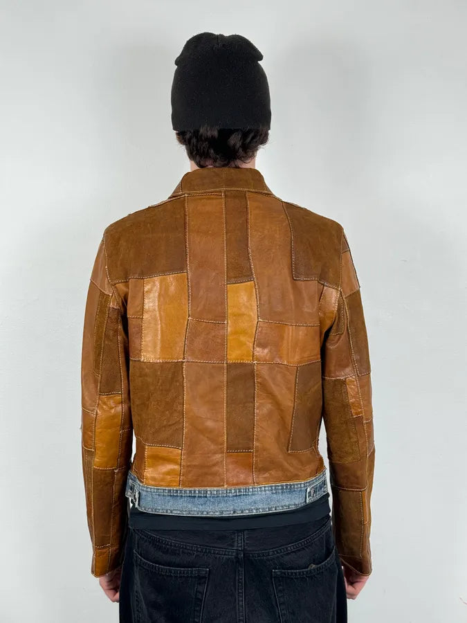 SS2001 Dolce & Gabbana Brown Patchwork Leather Denim Jacket TLXttoM 2