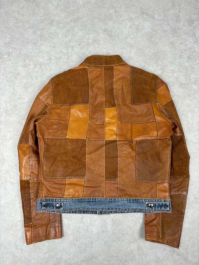 SS2001 Dolce & Gabbana Brown Patchwork Leather Denim Jacket TLXttoM 4