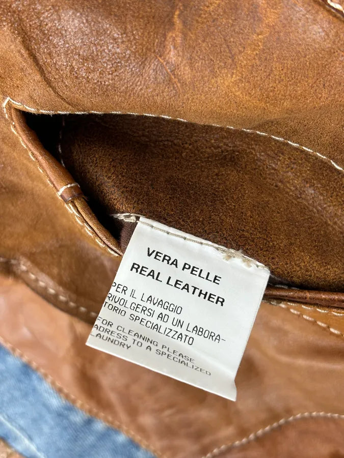 SS2001 Dolce & Gabbana Brown Patchwork Leather Denim Jacket TLXttoM 13