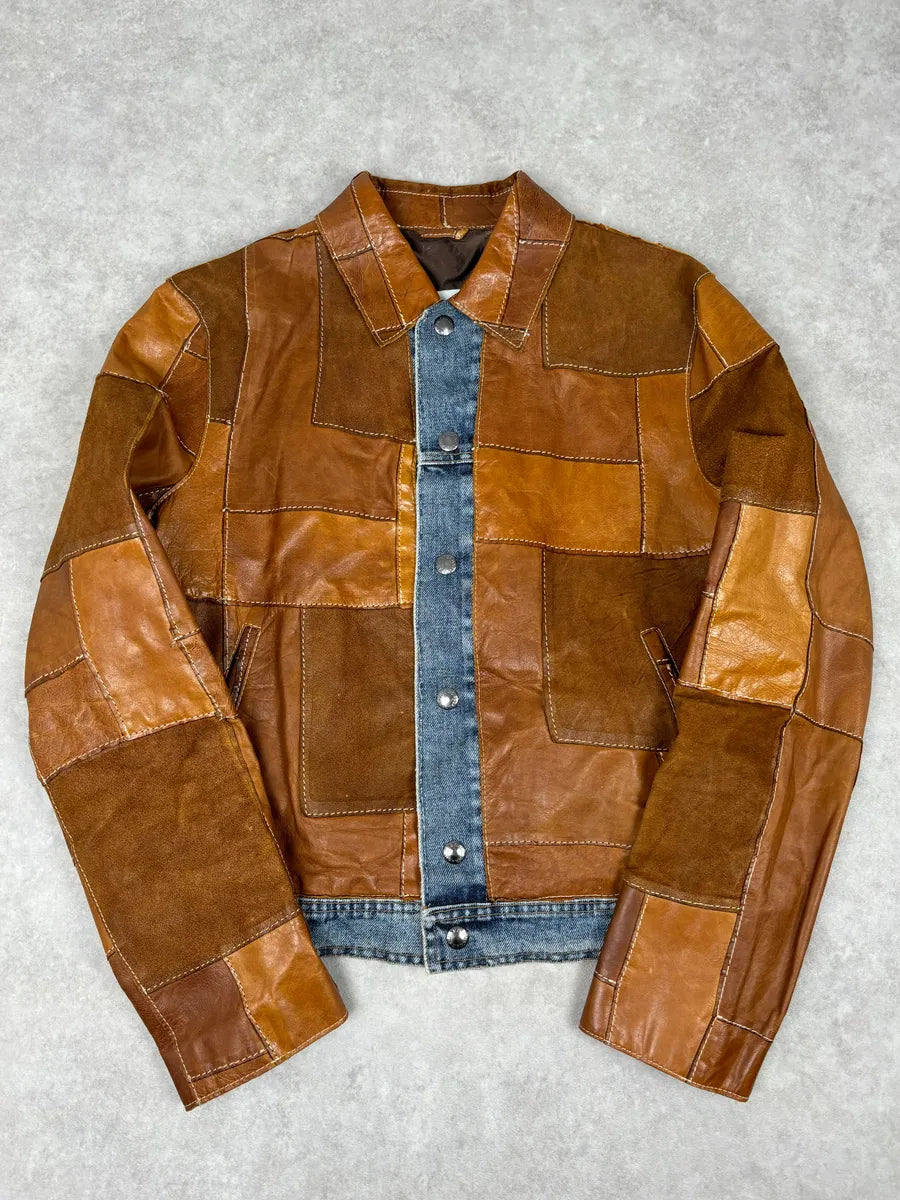SS2001 Dolce & Gabbana Brown Patchwork Leather Denim Jacket TLXttoM 0