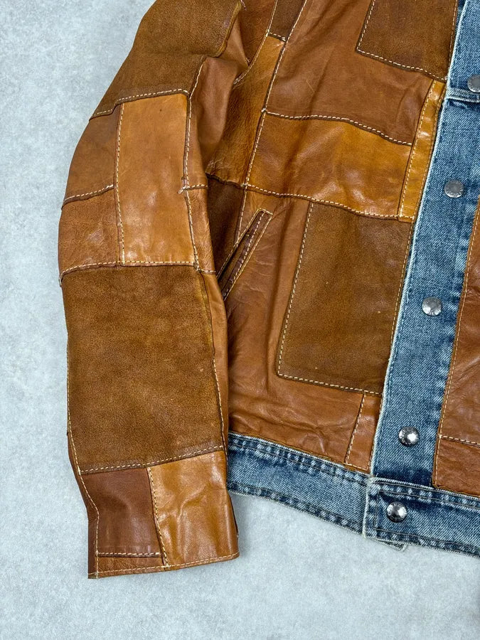 SS2001 Dolce & Gabbana Brown Patchwork Leather Denim Jacket TLXttoM 7