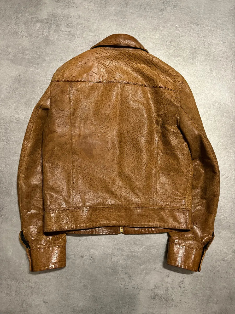 SS2001 Dolce & Gabbana Cracked Brown Italian Pure Leather Jacket (M/L) 1