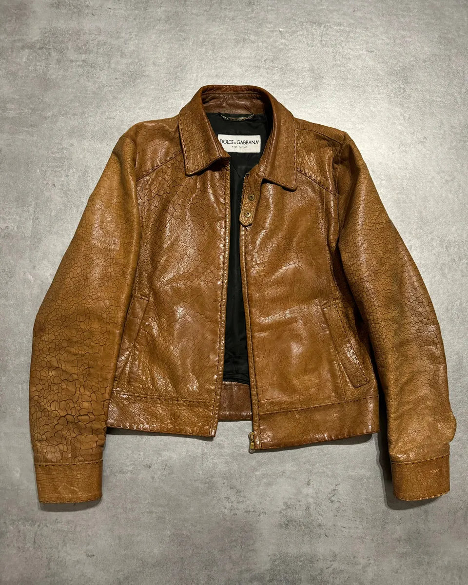 SS2001 Dolce & Gabbana Cracked Brown Italian Pure Leather Jacket (M/L) 13