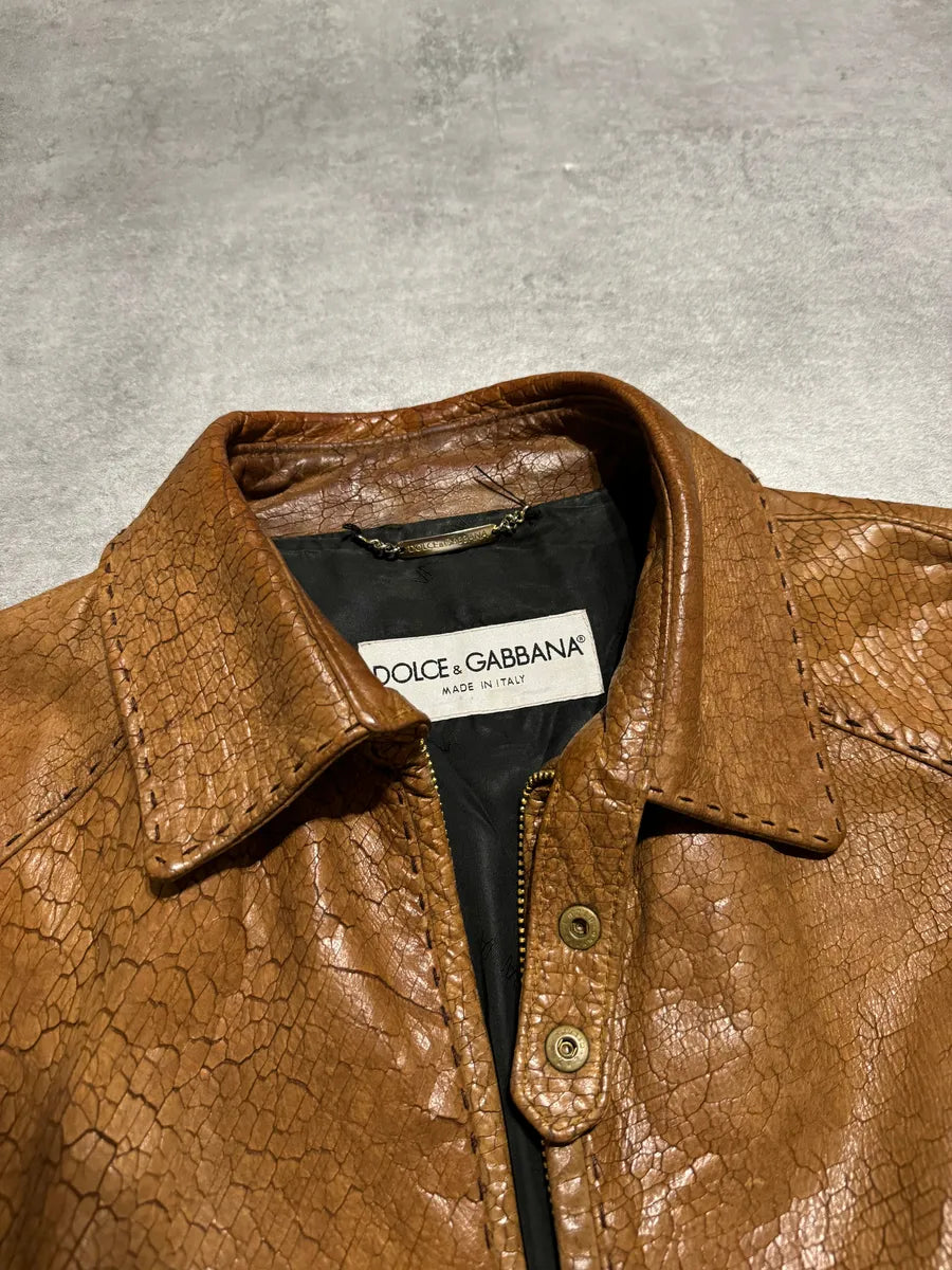 SS2001 Dolce & Gabbana Cracked Brown Italian Pure Leather Jacket (M/L) 14
