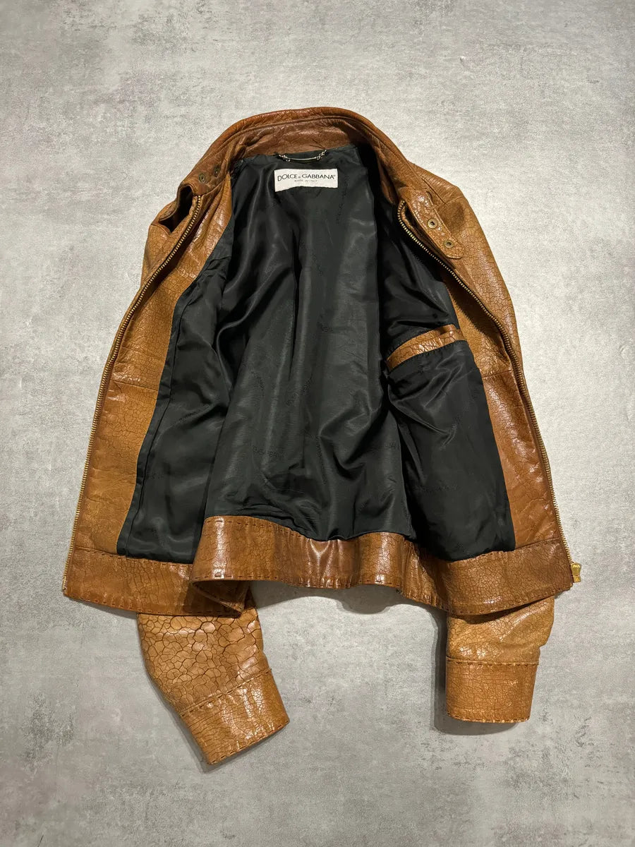 SS2001 Dolce & Gabbana Cracked Brown Italian Pure Leather Jacket (M/L) 6
