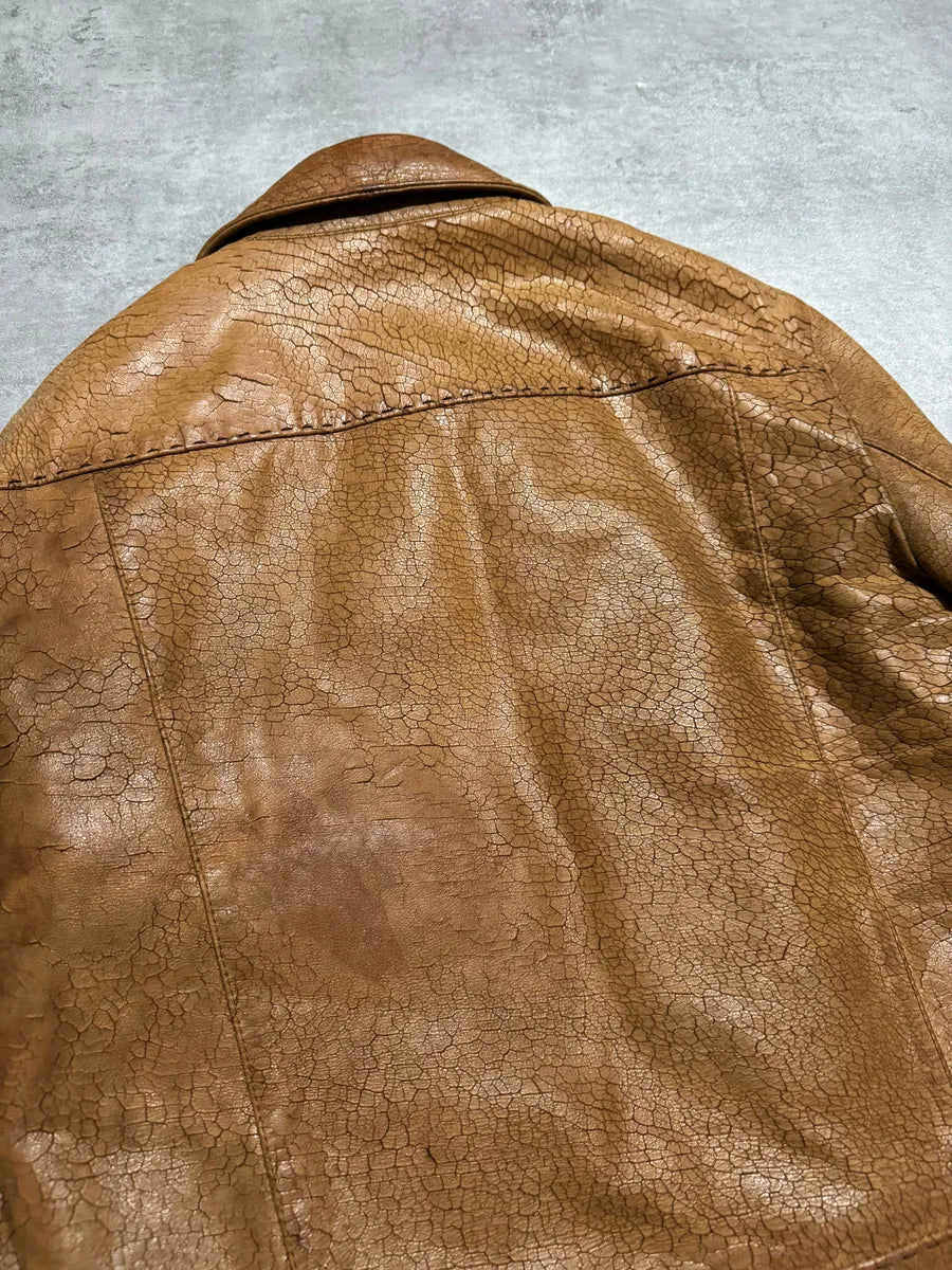 SS2001 Dolce & Gabbana Cracked Brown Italian Pure Leather Jacket (M/L) 8