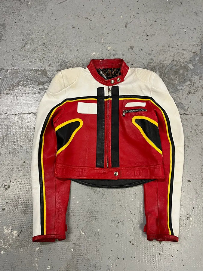 SS2001 Dolce & Gabbana Red Leather Crop Moto Jacket rlQVDPb 0