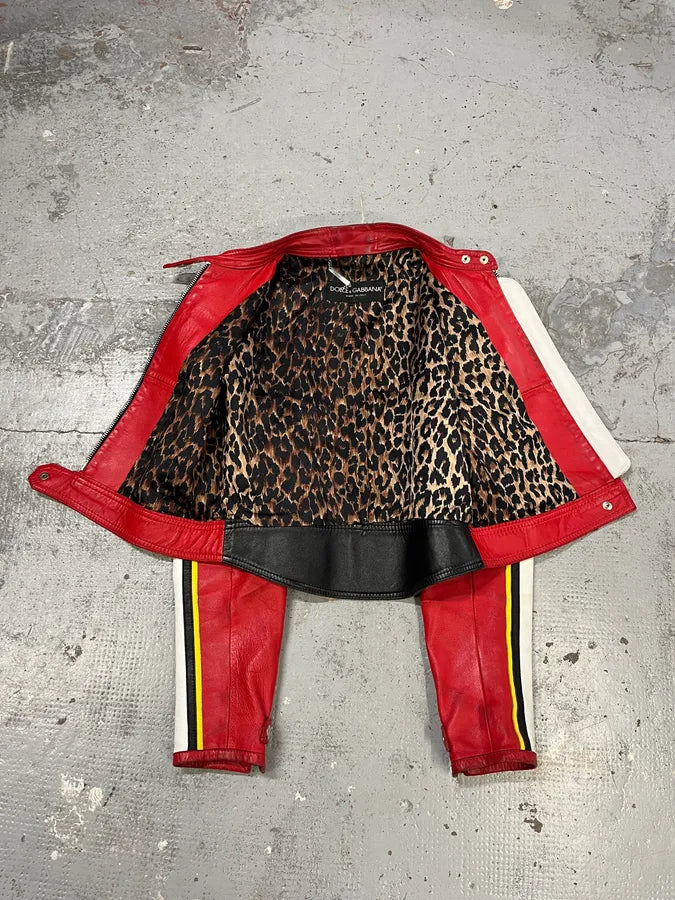 SS2001 Dolce & Gabbana Red Leather Crop Moto Jacket rlQVDPb 12