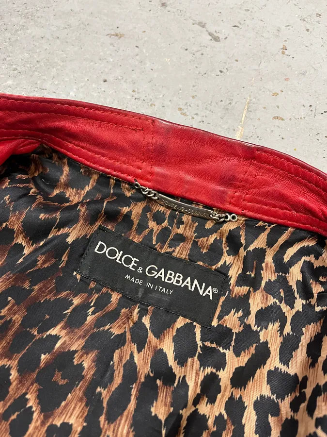 SS2001 Dolce & Gabbana Red Leather Crop Moto Jacket rlQVDPb 13