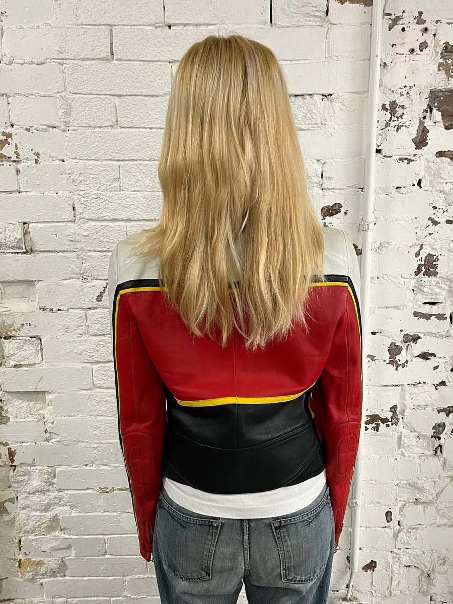 SS2001 Dolce & Gabbana Red Leather Crop Moto Jacket rlQVDPb 3