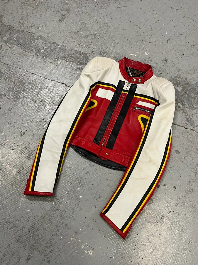SS2001 Dolce & Gabbana Red Leather Crop Moto Jacket rlQVDPb 4