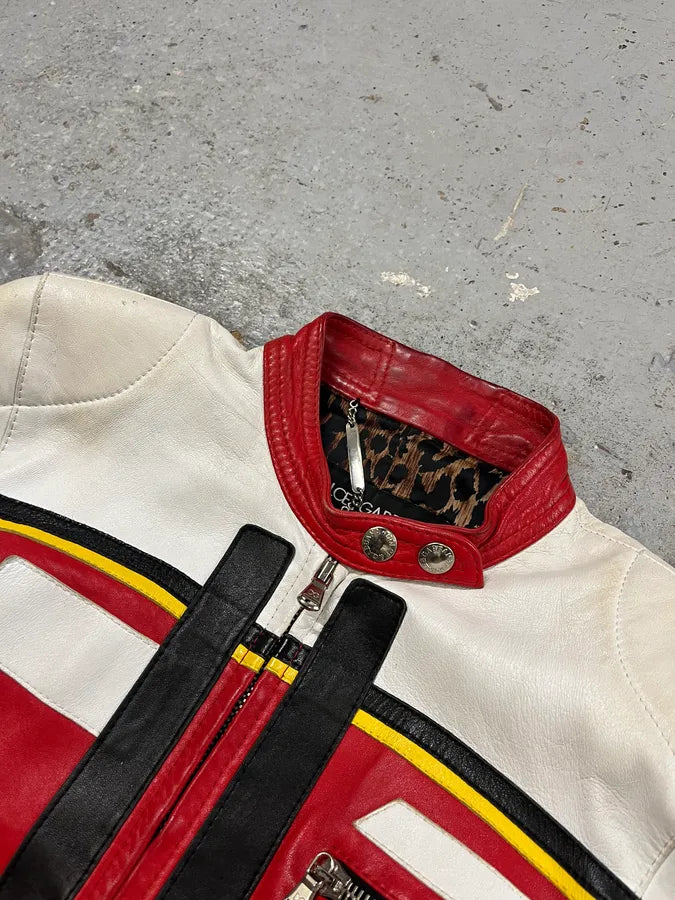 SS2001 Dolce & Gabbana Red Leather Crop Moto Jacket rlQVDPb 5