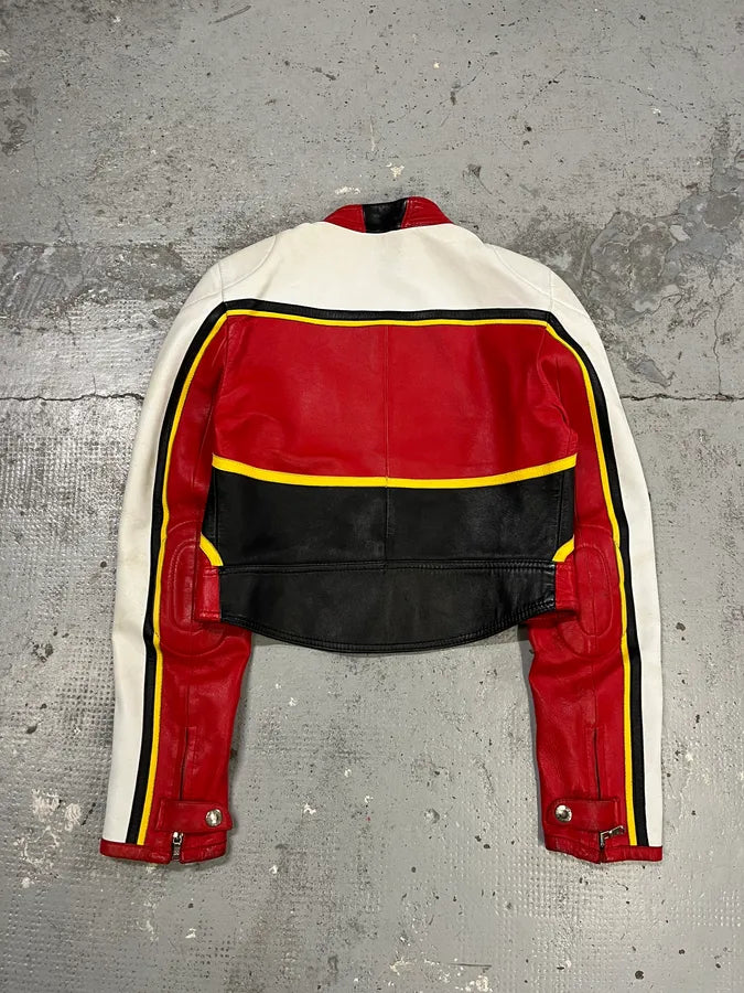 SS2001 Dolce & Gabbana Red Leather Crop Moto Jacket rlQVDPb 7
