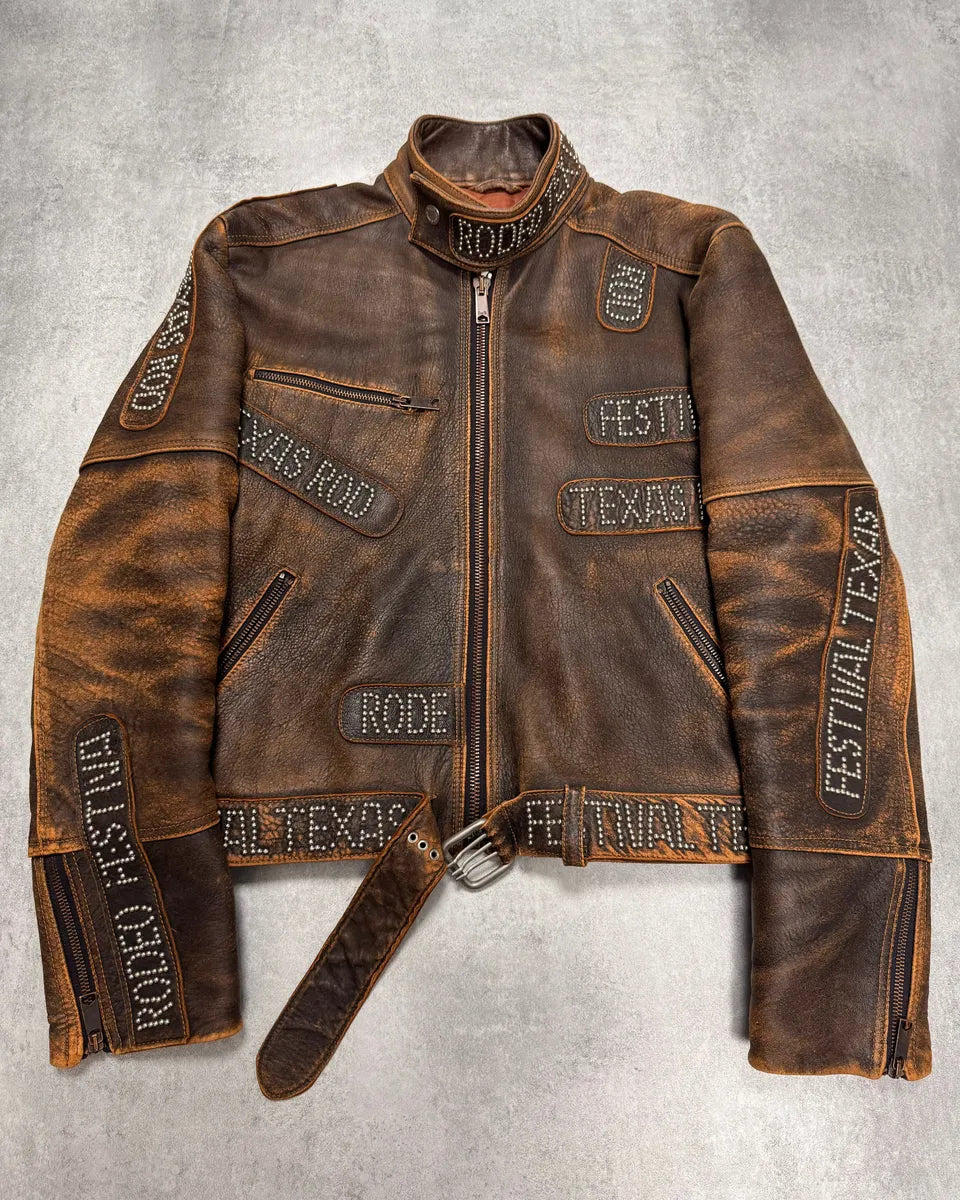 SS2001 Dolce & Gabbana Rodeo Studded Aged Leather Jacket (M) 0