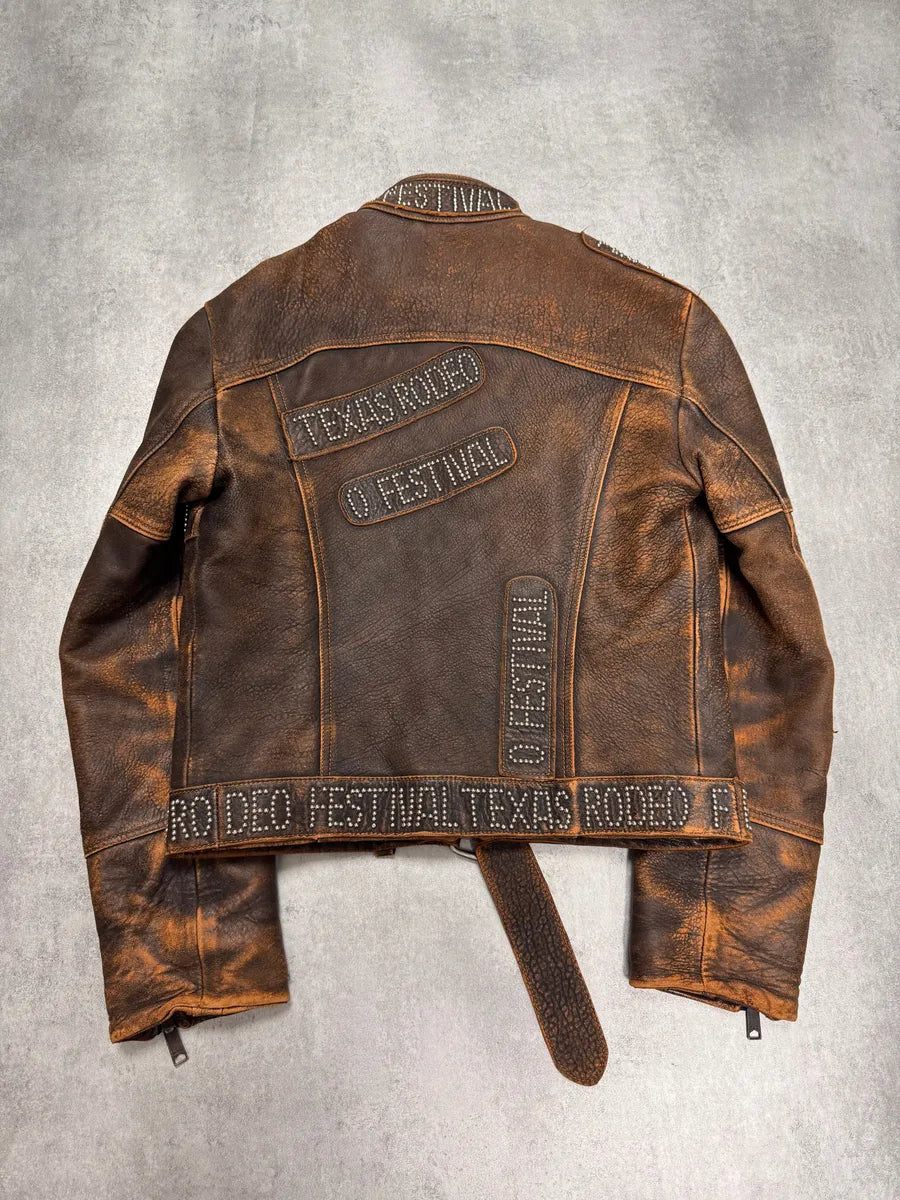 SS2001 Dolce & Gabbana Rodeo Studded Aged Leather Jacket (M) 2