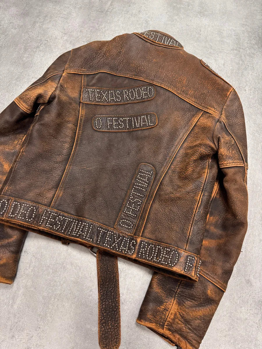 SS2001 Dolce & Gabbana Rodeo Studded Aged Leather Jacket (M) 3