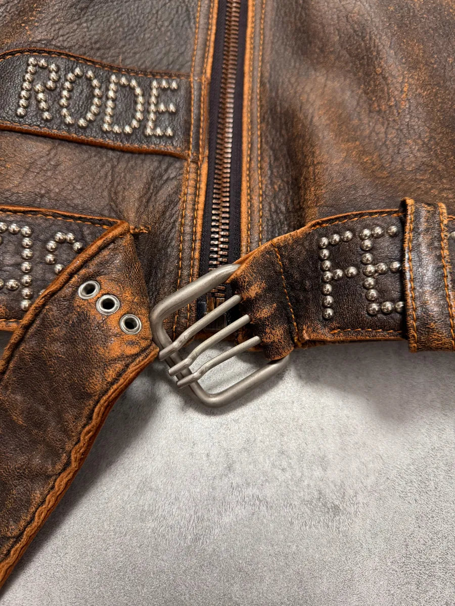 SS2001 Dolce & Gabbana Rodeo Studded Aged Leather Jacket (M) 5