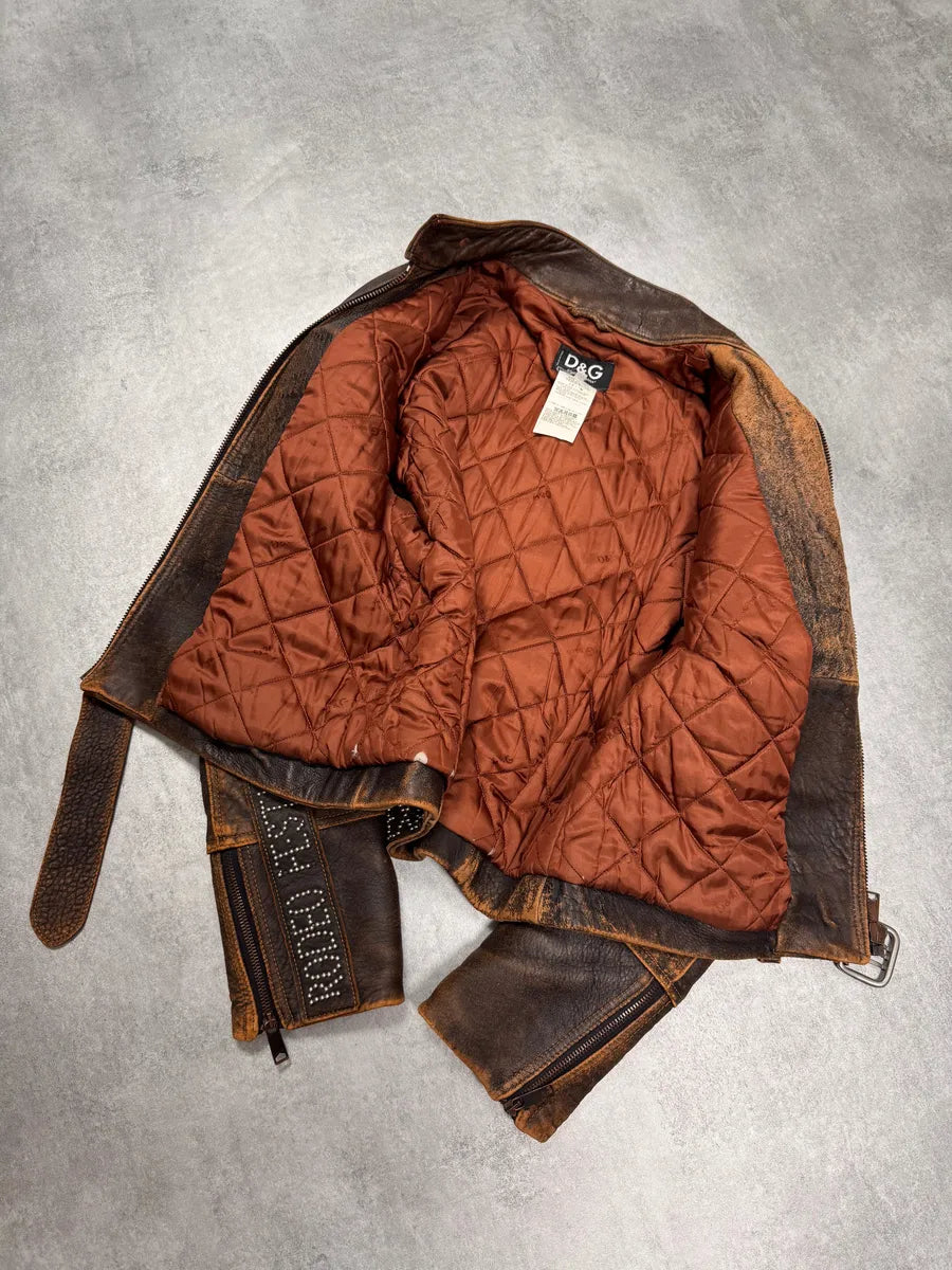 SS2001 Dolce & Gabbana Rodeo Studded Aged Leather Jacket (M) 6